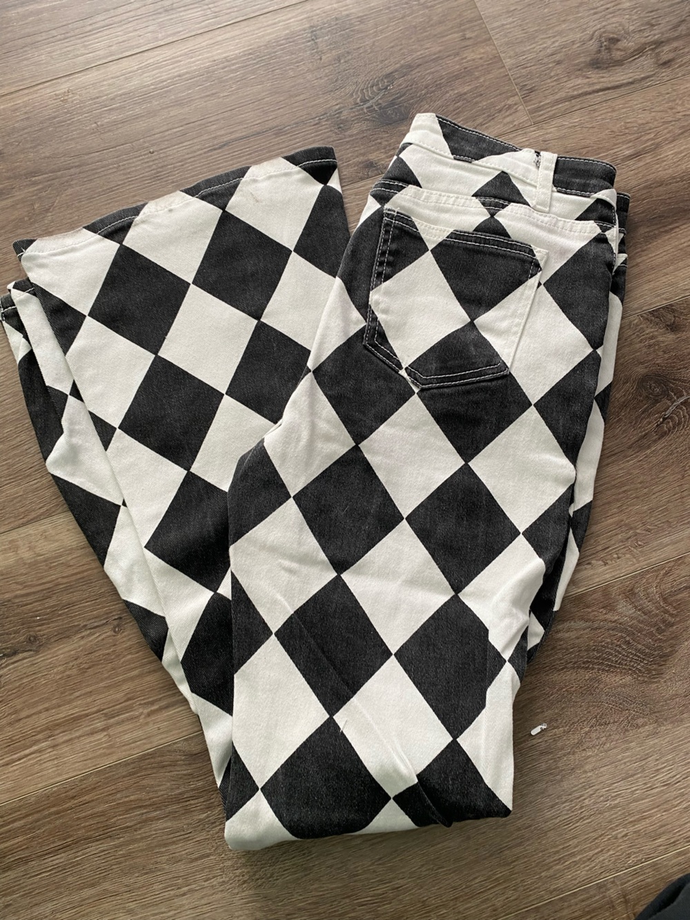 Diamond Checkerboard Flare Jeans Black & White Harlequin Rhombus Checkered Jeans